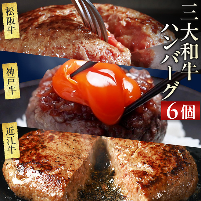 日本三大和牛 ハンバーグ食べ比べ 6個セット