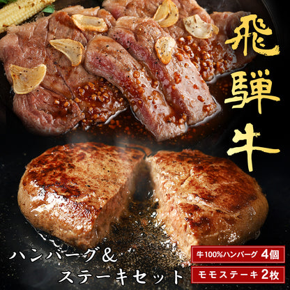 飛騨牛 牛100％ハンバーグ4枚＋100gモモステーキ2枚