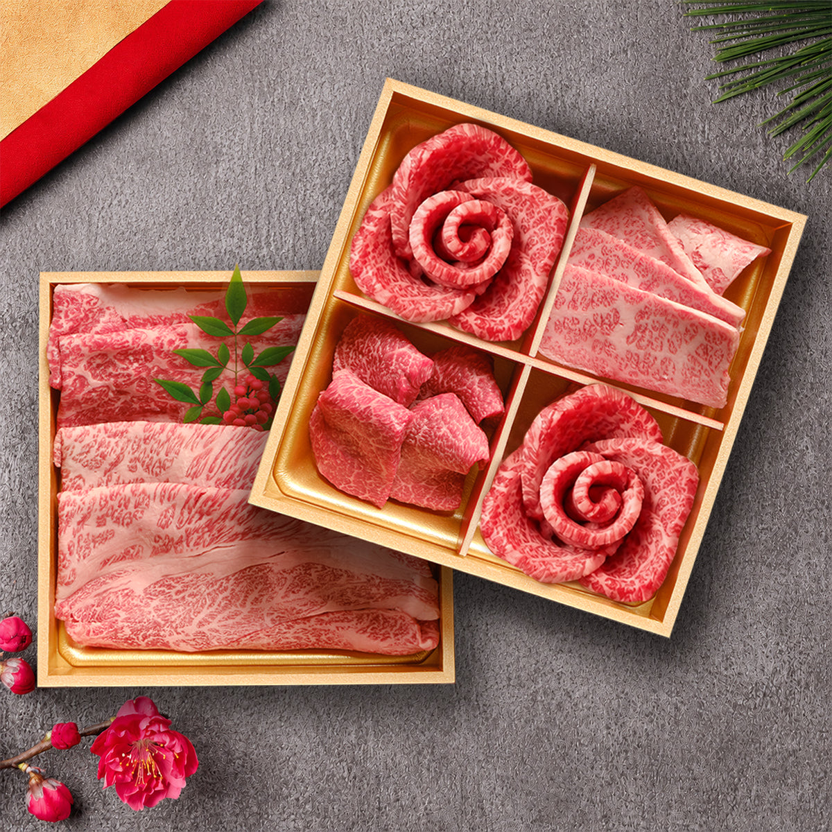 近江牛 2段重 花盛カルビ 4種 焼肉＆スライスセット 400g